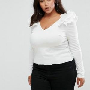 From Asos curve Ruffle Shoulder White Top 3x